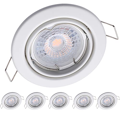 6x Oktaplex Spot dimmbar Dijon Schwenkbar - LED Modul Nizza 5W 3000K 230V 380lm Warmweiß 110° - Deckenspots Weiß Lochmaß 68mm von Oktaplex lighting