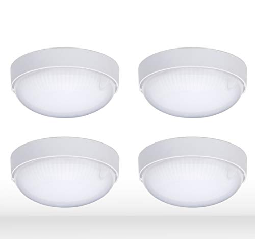 Oktaplex lighting 4er Set LED Kellerlampe IP65 weiß | Feuchtraumlampe 4000K Neutralweiß Rund 9W 800lm Deckenlampe Keller Wasserfest | Kellerleuchte LED Außenleuchte Dachboden Lampe von Oktaplex lighting