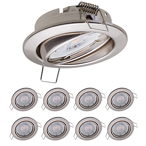 9x Oktaplex Einbaustrahler 3 Stufen dimmbar Dijon Schwenkbar - LED Modul Nizza 4,8W 2700K 230V 380lm Warmweiß 110° - Spots Edelstahl gebürstet Lochmaß 68mm von Oktaplex lighting