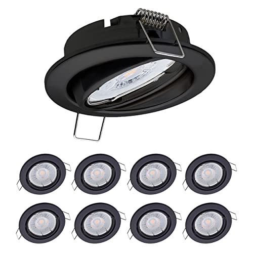 9x Oktaplex Spot 3 Stufen dimmbar Dijon Schwenkbar - LED Modul Nizza 4,8W 3000K 230V 380lm Warmweiß 110° - Einbaustrahler Schwarz Lochmaß 68mm von Oktaplex lighting