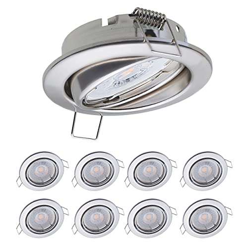 9x Oktaplex Spot dimmbar Dijon Schwenkbar - LED Modul Nizza 5W 3000K 230V 380lm Warmweiß 110° - Deckenstrahler Chrom Lochmaß 68mm von Oktaplex lighting