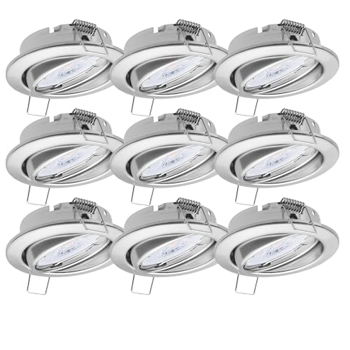 9x Oktaplex Spots schwenkbar Dijon - mit Nizza LED Modul 4,8W 230V 2700K 380lm Neutralweiß 110° - Einbauleuchten Chrom Lochmaß 68mm von Oktaplex lighting