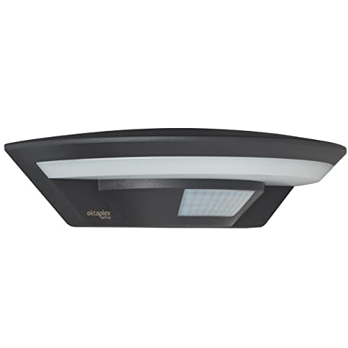 Oktaplex lighting Aussenlampe mit Bewegungsmelder 10W 800lm 3000K Warmweiß IP54 Außenlampe mit Sensor Anthrazit Außenleuchte Ambo Motion von Oktaplex lighting