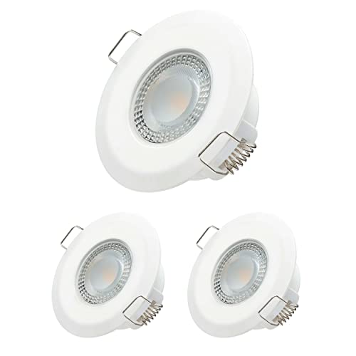 Oktaplex Lighting 3er Set LED Einbaustrahler - Paris Bain 5W 2700K 230V 350lm IP 44 Ra>97 Warmweiß Ultra Flach 30 mm Bad Deckenspots, LED Spot weiß von Oktaplex lighting