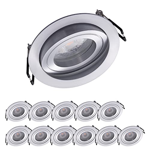 Oktaplex 12er Set Einbaustrahler mit LED Modul Aluminium Lyon 4,8W 2700K 230V 380lm Warmweiß 110° Einbaudurchmesser 68 mm Deckenspots LED Spots Rund von Oktaplex lighting