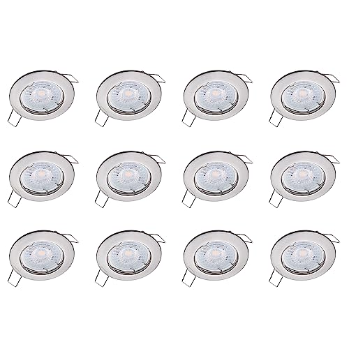 Oktaplex 12er Set LED Spots - 3 Stufen dimmbar - 4,8W 2700K 230V 380lm Warmweiß 110° - Deckenspot Edelstahl gebürstet Lochmaß 60mm Deckenstrahler Sedan von Oktaplex lighting