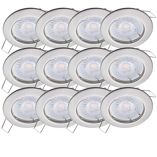 Oktaplex 12er Set LED Spots - 3 Stufen dimmbar - 4,8W 3000K 230V 380lm Warmweiß 110° - Deckenspot Edelstahl gebürstet Lochmaß 60mm Deckenstrahler Sedan von Oktaplex lighting