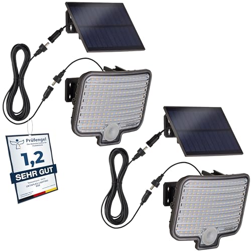 Oktaplex 2er Set Ede LED Solar Außenstrahler mit Bewegungsmelder IP44 warmweiß 3000K Solar Wandleuchte außen anthrazit von Oktaplex lighting