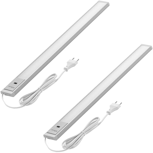 Oktaplex 2er Set Riva LED Unterbauleuchte Sensor 690lm warmweiß 57,5cm Küchenlicht dimmbar Unterbaulampe Küche 10W silber 230V von Oktaplex lighting