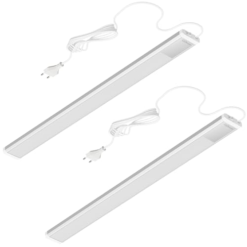 Oktaplex 2er Set Riva LED Unterbauleuchte flach 800lm neutralweiß 57,5cm Unterschrankleuchte silber mit Schalter Küchenlicht 10,3W 230V von Oktaplex lighting