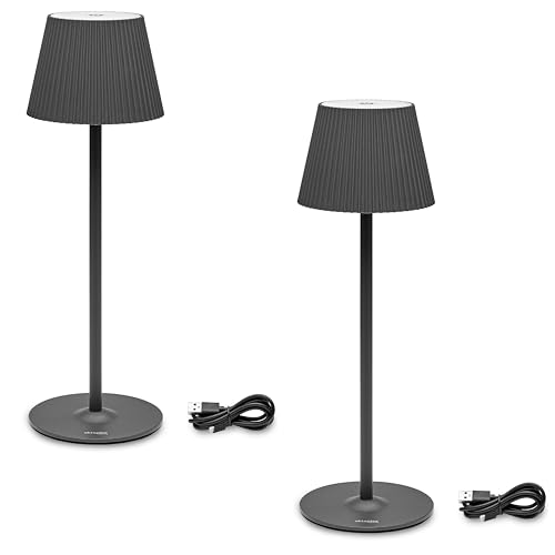 Oktaplex 2er Set Vero Tischlampe Outdoor dimmbar LED 200 lm warmweiss IP54 kabellos Akku Tischleuchte Höhe 37 cm anthrazit von Oktaplex lighting