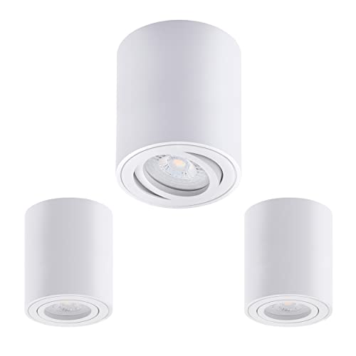 Oktaplex 3 Stück Aufbauspot Weiß - inkl. LED Modul 3-stufig dimmbar 4,8W 230V 3000K Warmweiß 80x85mm Aufputz Aufbaustrahler Lile M Alu Schwenkbar von Oktaplex lighting