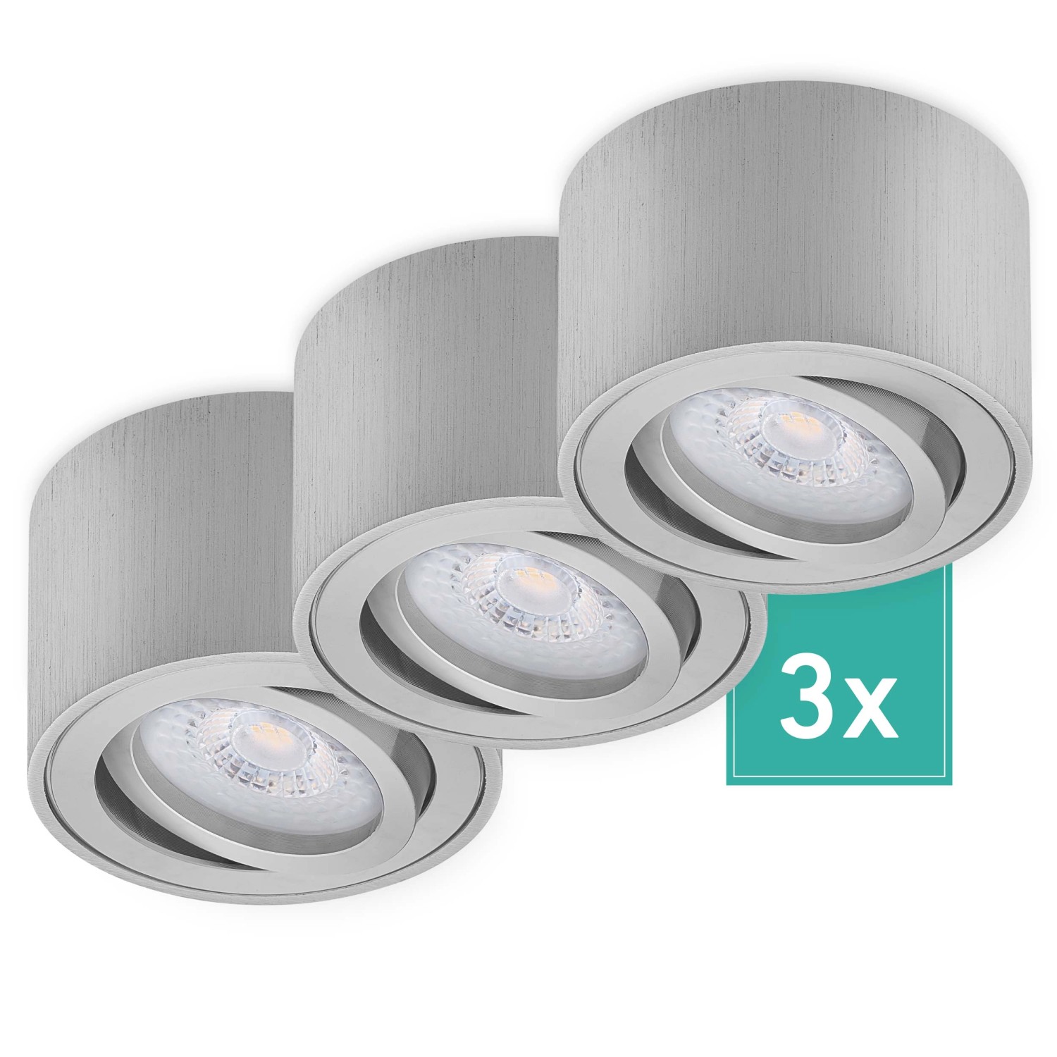 Oktaplex 3er Set Aufputz Spot Lile S inkl. LED-Module Dimmbar Warmweiß 3000K 230V Aluminium Gebürstet von Oktaplex lighting