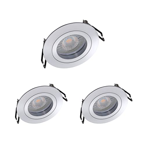 Oktaplex 3er Set Einbaustrahler mit LED Modul - 3 Stufen dimmbar - Aluminium Lyon 4,8W 2700K 230V 380lm Warmweiß 110° Einbaudurchmesser 68mm Spots Rund von Oktaplex lighting