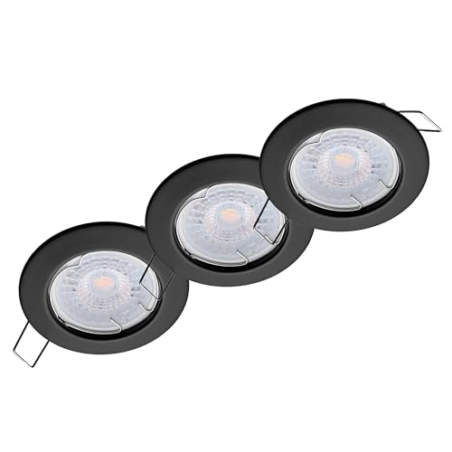 Oktaplex 3er Set LED Spots - 3 Stufen dimmbar - 4,8W 2700K 230V 380lm Warmweiß 110° - Deckenspot Schwarz Lochmaß 60mm Deckenstrahler Sedan von Oktaplex lighting