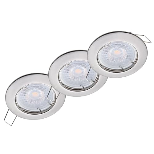 Oktaplex 3er Set LED Spots - 3 Stufen dimmbar - 4,8W 3000K 230V 380lm Warmweiß 110° - Deckenspot Edelstahl gebürstet Lochmaß 60mm Deckenstrahler Sedan von Oktaplex lighting