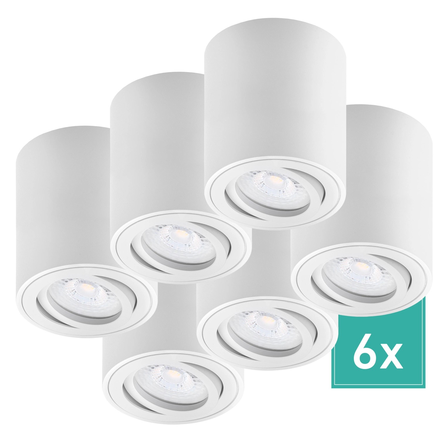 Oktaplex 6er Set Aluminium Aufputz Spot Lile M Schwenkbar inkl. LED-Module Warmweiß 3000K 230V Weiß von Oktaplex lighting