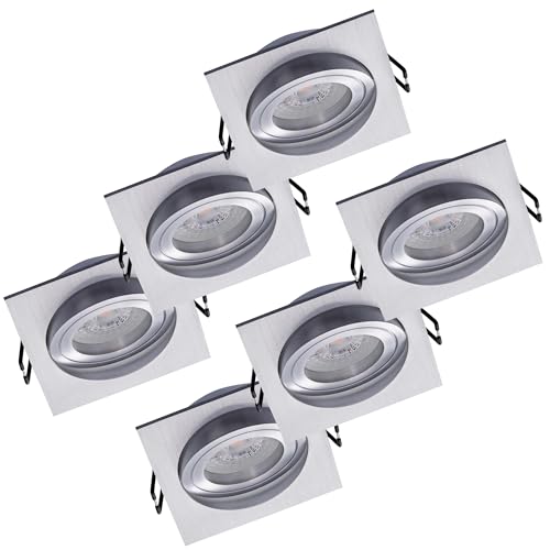 Oktaplex 6er Set Deckenspots mit LED Modul Lyon Schwenkbar 4,8W 2700K 230V 380lm Warmweiß Aluminium eckig Einbaustrahler Einbaudurchmesser 80mm von Oktaplex lighting