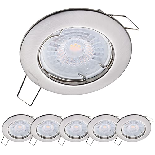 Oktaplex 6er Set LED Spots - 3 Stufen dimmbar - 4,8W 2700K 230V 380lm Warmweiß 110° - Deckenspot Edelstahl gebürstet Lochmaß 60mm Deckenstrahler Sedan von Oktaplex lighting