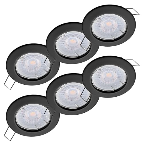 Oktaplex 6er Set LED Spots - 3 Stufen dimmbar - 4,8W 2700K 230V 380lm Warmweiß 110° - Deckenspot Schwarz Lochmaß 60mm Deckenstrahler Sedan von Oktaplex lighting