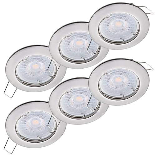 Oktaplex 6er Set LED Spots - 3 Stufen dimmbar - 4,8W 3000K 230V 380lm Warmweiß 110° - Deckenspot Edelstahl gebürstet Lochmaß 60mm Deckenstrahler Sedan von Oktaplex lighting