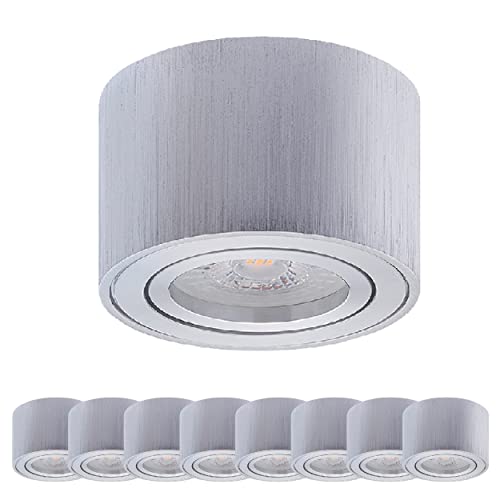 Oktaplex 9 Stück Aufbaustrahler Lile Alu gebürstet - inkl. LED Modul 3-stufig dimmbar 4,8W 230V 2700K Warmweiß 80x50mm Aufputz Aufbauspot Schwenkbar von Oktaplex lighting