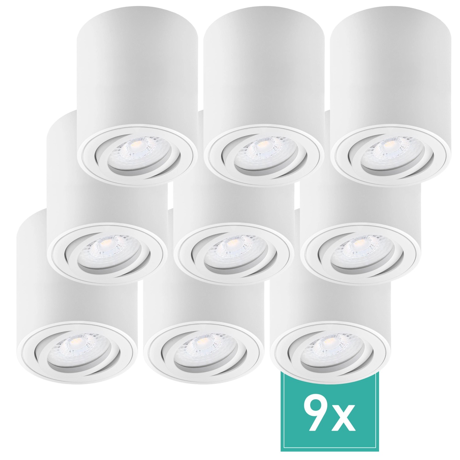 Oktaplex 9er Set Aufputz Spot Lile M inkl. LED-Module 3-Stufen Dimmbar Warmweiß 2700K 230V Aluminium Weiß von Oktaplex lighting