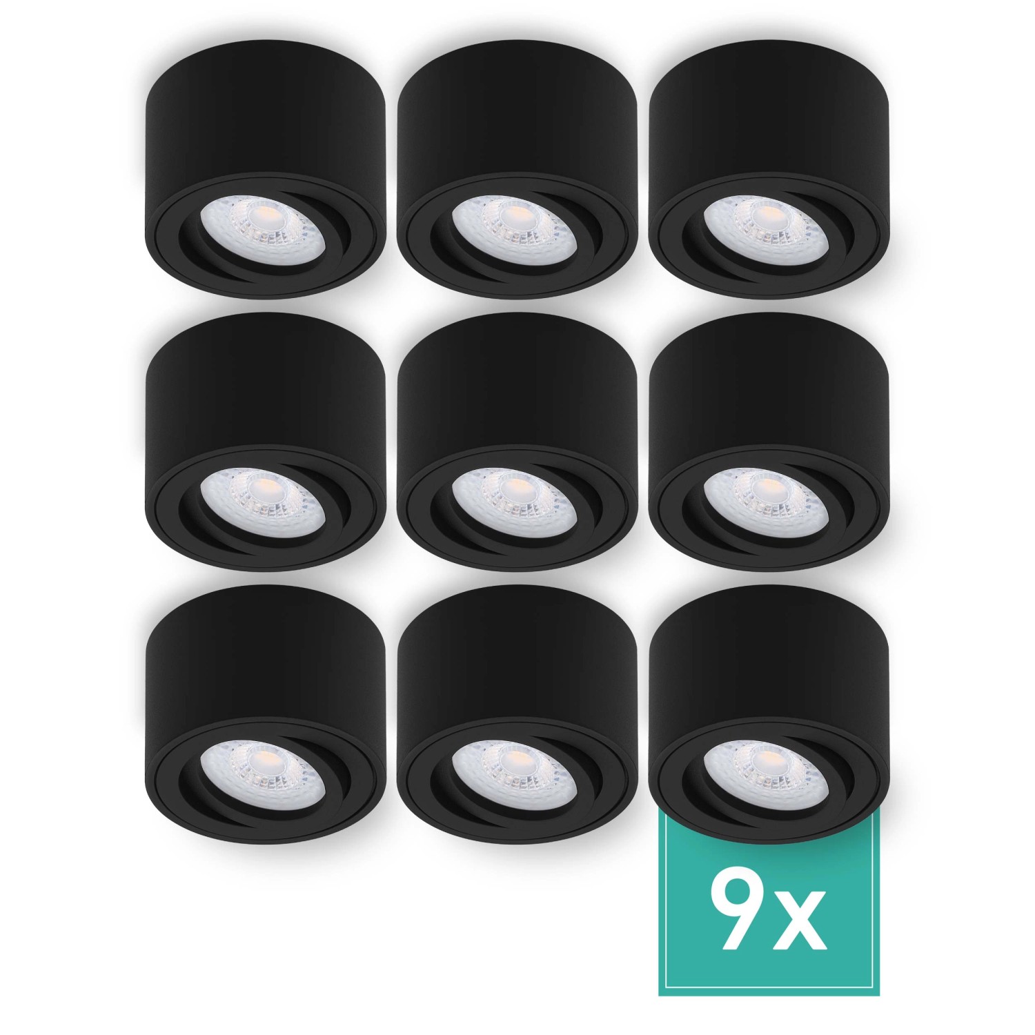 Oktaplex 9er Set Aufputz Spot Lile S inkl. LED-Module Dimmbar Warmweiß 2700K 230V Aluminium Schwarz von Oktaplex lighting