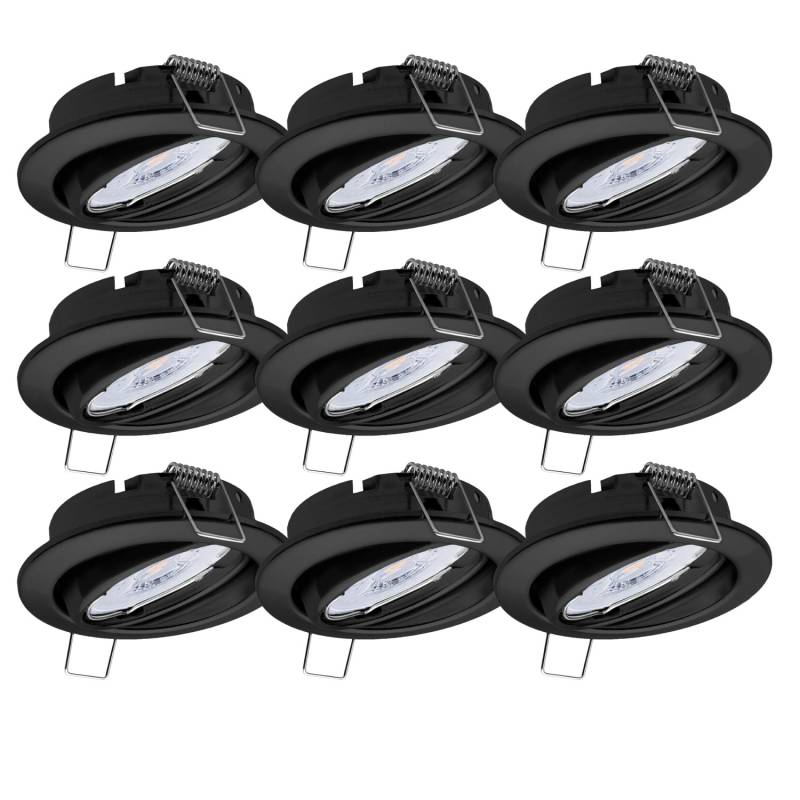 Oktaplex 9er Set Deckeneinbaustrahler Dijon Dimmbar inkl. LED Modul Neutralweiß 4,9W Schwarz 370lm Spot Schwenkbar von Oktaplex lighting