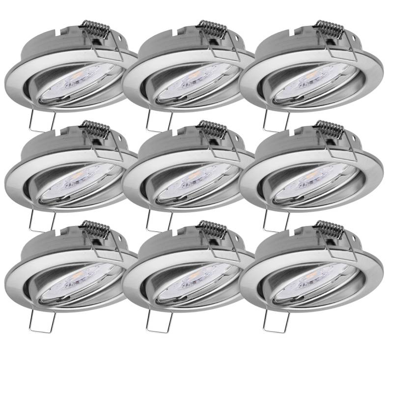 Oktaplex 9er Set Deckenstrahler Dijon inkl. LED Modul 230V Warmweiß Edelstahl Gebürstet Spot Schwenkbar von Oktaplex lighting