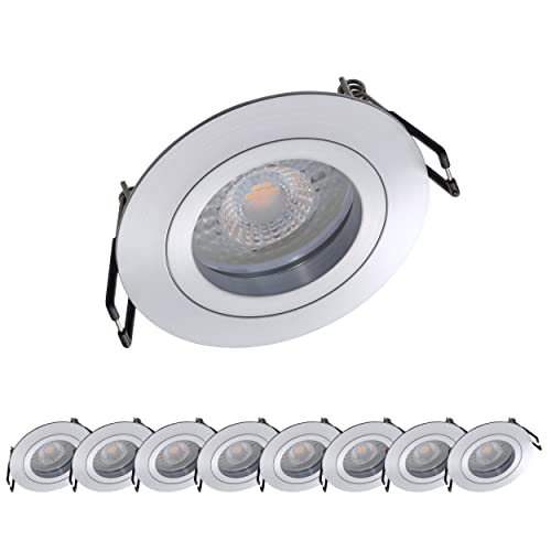 Oktaplex 9er Set Einbaustrahler mit LED Modul - 3 Stufen dimmbar - Aluminium Lyon 4,8 W 2700K 230V 380lm Einbaudurchmesser 80mm Warmweiß LED Spot von Oktaplex lighting