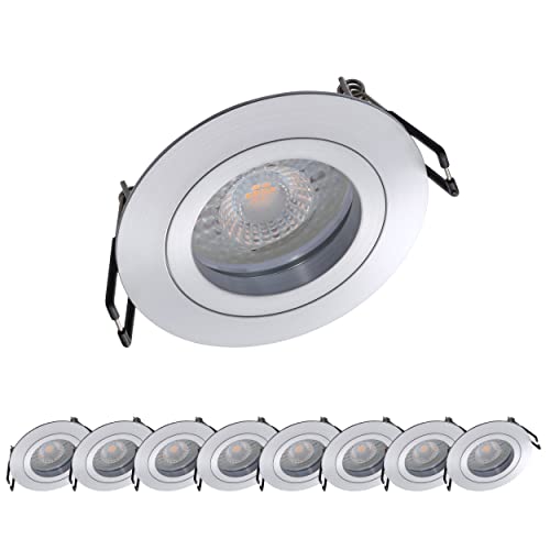 Oktaplex 9er Set Einbaustrahler mit LED Modul - 3 Stufen dimmbar - Aluminium Lyon 4,8 W 3000K 230V 380lm Warmweiß 110° Einbaudurchmesser 68mm Spots Rund von Oktaplex lighting