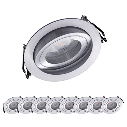 Oktaplex 9er Set Einbaustrahler schwenkbar mit LED Modul - 3 Stufen dimmbar - Alu Lyon 4,8W 3000K 230V 380lm Warmweiß Spot Einbaudurchmesser 80mm Rund von Oktaplex lighting