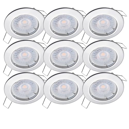 Oktaplex 9er Set LED Spots - 3 Stufen dimmbar - 4,8W 2700K 230V 380lm Warmweiß 110° - Deckenspot Chrom Lochmaß 60mm Deckenstrahler Sedan von Oktaplex lighting