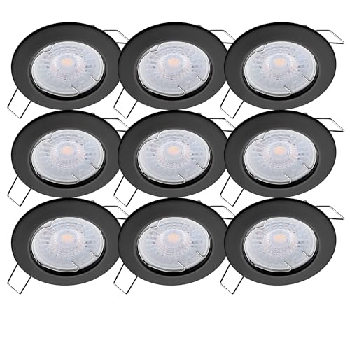 Oktaplex 9er Set LED Spots - 3 Stufen dimmbar - 4,8W 2700K 230V 380lm Warmweiß 110° - Deckenspot Schwarz Lochmaß 60mm Deckenstrahler Sedan von Oktaplex lighting