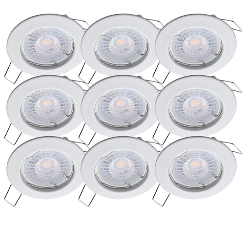 Oktaplex 9er Set LED Spots - 3 Stufen dimmbar - 4,8W 3000K 230V 380lm Warmweiß 110° - Deckenspot Weiß Lochmaß 60mm Deckenstrahler Sedan von Oktaplex lighting
