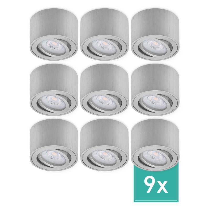 Oktaplex 9er Set Spot Strahler Lile S inkl. LED-Module 3-Step Dimmbar Warmweiß 3000K 230V Alu Gebürstet von Oktaplex lighting