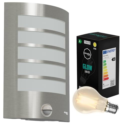 Oktaplex Alto Aussenlampe mit Bewegungsmelder Edelstahl inkl. 1x E27 2700K 806lm LED Leuchtmittel Wandlampe IP44 230V - Energieklasse A von Oktaplex lighting