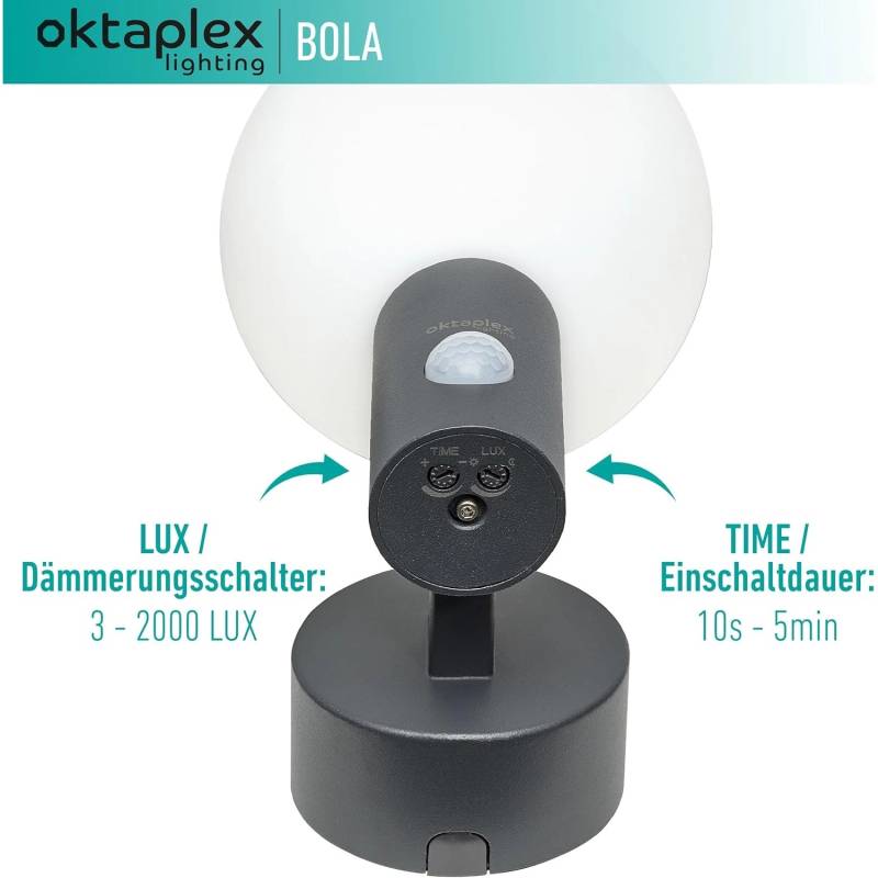 Oktaplex Alu Außenleuchte mit Sensor Bola IP65 360° 1600lm Warmweiß 15,7W Anthrazit von Oktaplex lighting