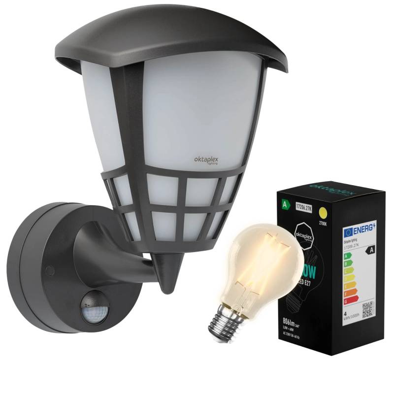 Oktaplex Bel Außenlampe mit Sensor Bel inklusive E27 Leuchtmittel Warmweiß IP54 Anthrazit von Oktaplex lighting