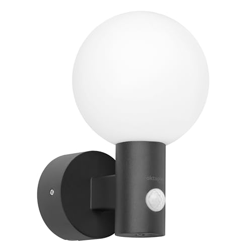 Oktaplex Bola LED Aussenlampe mit Bewegungsmelder Aluminium IP65 3000K warmweißes Licht 360° 1600lm 15,7W Wandleuchte aussen rund anthrazit von Oktaplex lighting