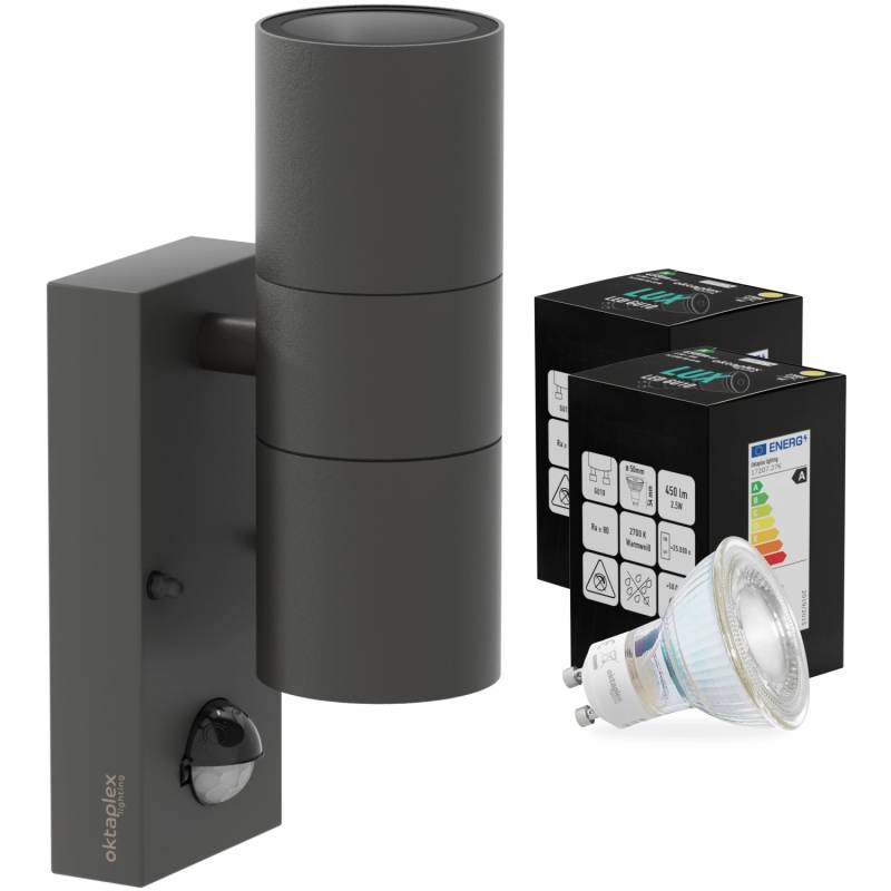 Oktaplex Chile Außenlampe mit Bewegungsmelder Edelstahl 2x GU10 Leuchtmittel Warmweiß Anthrazit von Oktaplex lighting