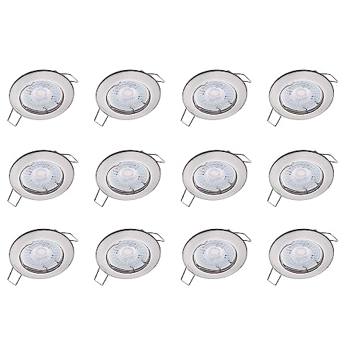Oktaplex Lighting 12er Set LED Einbaustrahler Sedan - mit LED Modul 4,8W 2700K 230V 380lm Warmweiß 110° - Spot Edelstahl gebürstet Lochmaß 60mm von Oktaplex lighting