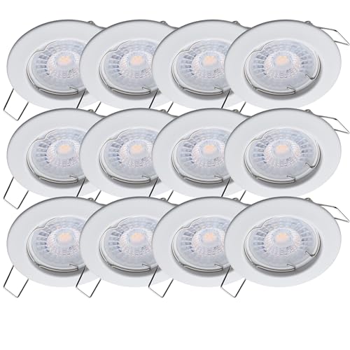 Oktaplex Lighting 12er Set LED Einbaustrahler Sedan - mit LED Modul 4,8W 2700K 230V 380lm Warmweiß 110° - Spot Weiß Lochmaß 60mm von Oktaplex lighting