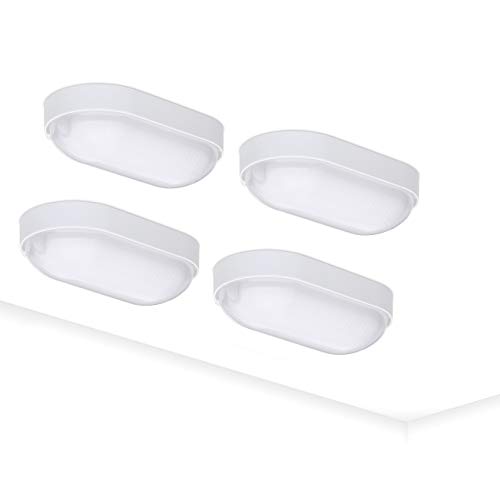 Oktaplex lighting 4 Stück Kellerlampe LED mit Durchgangsverdrahtung 9W 4000K Neutralweiß 800lm IP65 Kellerleuchte Base Oval Feuchtraumleuchte Weiß von Oktaplex lighting