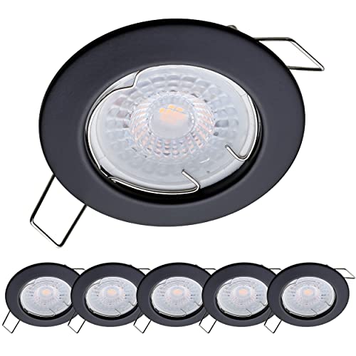 Oktaplex lighting 6er Set LED Einbaustrahler Sedan - mit LED Modul 4,8W 3000K 230V 380lm Warmweiß 110° - Spot Schwarz Lochmaß 60mm von Oktaplex lighting