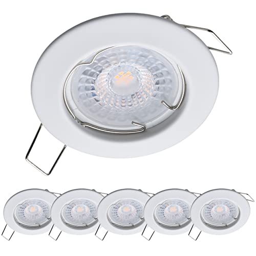 Oktaplex Lighting 6er Set LED Einbaustrahler Sedan - mit LED Modul 4,8W 3000K 230V 380lm Warmweiß 110° - Spot Weiß Lochmaß 60mm von Oktaplex lighting