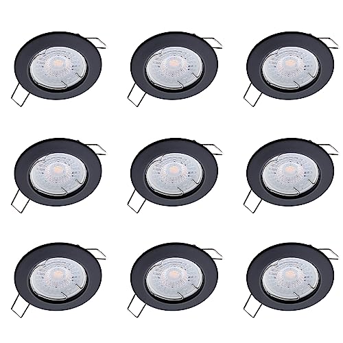 Oktaplex Lighting 9er Set LED Einbaustrahler Sedan - mit LED Modul 4,8W 3000K 230V 380lm Warmweiß 110° - Spot Schwarz Lochmaß 60mm von Oktaplex lighting