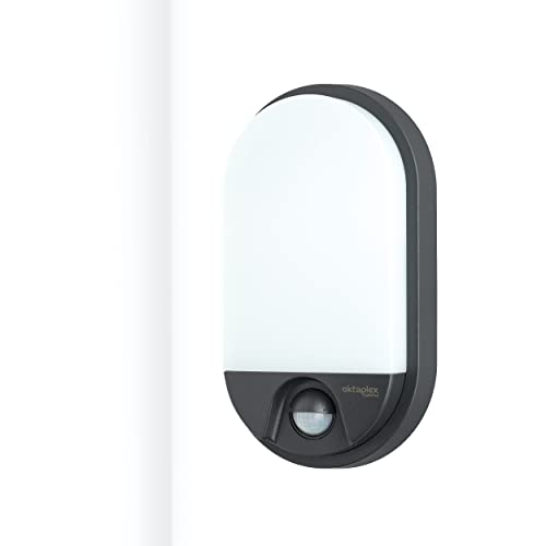 Oktaplex lighting LED Aussenlampe Oval mit Bewegungsmelder Lumi Motion IP54-10W 800Lm warmweiß 3000K - Aussenleuchte Ovalleuchte außen anthrazit von Oktaplex lighting