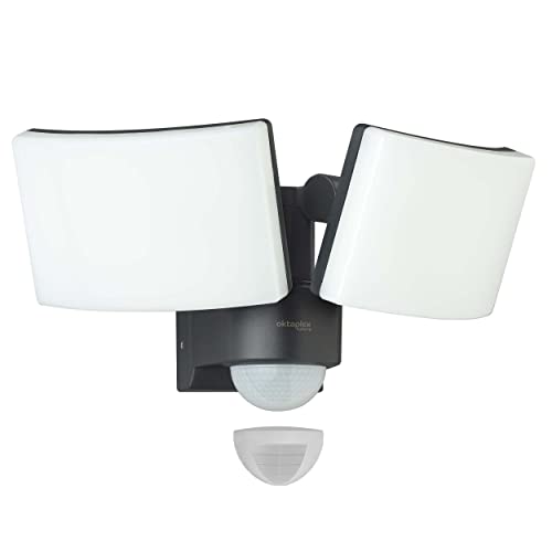 Oktaplex lighting LED Strahler mit Bewegungsmelder Außen Cali Dos Motion - IP65 Zwei Köpfe 40W 3000K Warmweiß - Außenstrahler anthrazit mit Master Funktion von Oktaplex lighting